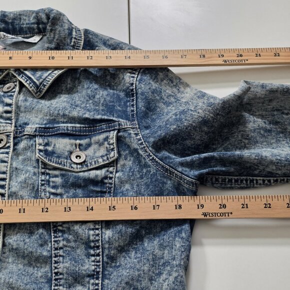 Suko Jeans Denim Jacket Women L Blue Acid Wash Floral Embroidery Stretch Y2K - Picture 5 of 16